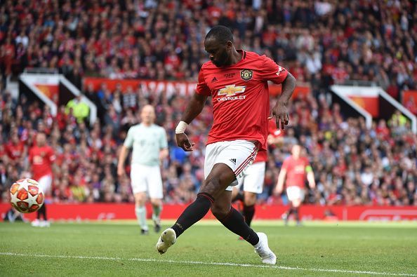 Louis Saha in action during Manchester United &#039;99 Legends v FC Bayern Legends.