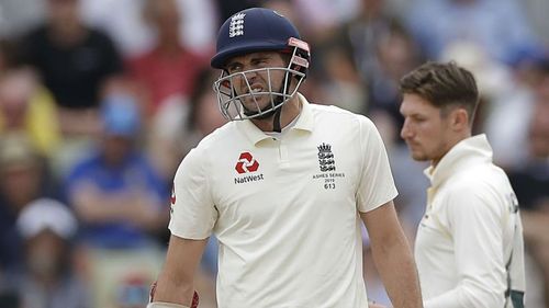 England's James Anderson grimaces during the first Test at Edgbaston