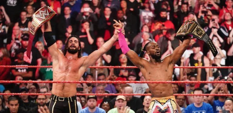 Universal Champion Seth Rollins and WWE Champion Kofi Kingston
