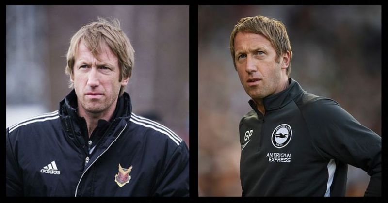 Potter (left) during his time at Ostersunds, Potter (right) v Watford