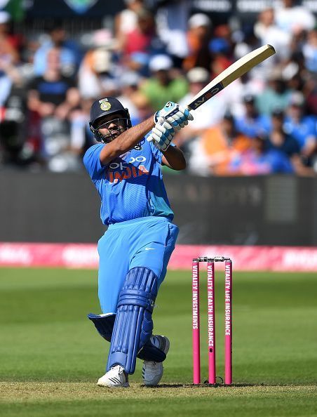Rohit Sharma hitting one of his trademark sixes