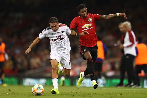 Rashford in action for Manchester United against AC Milan during their final preseason match