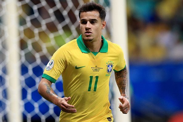Philippe Coutinho in Brazil colors.