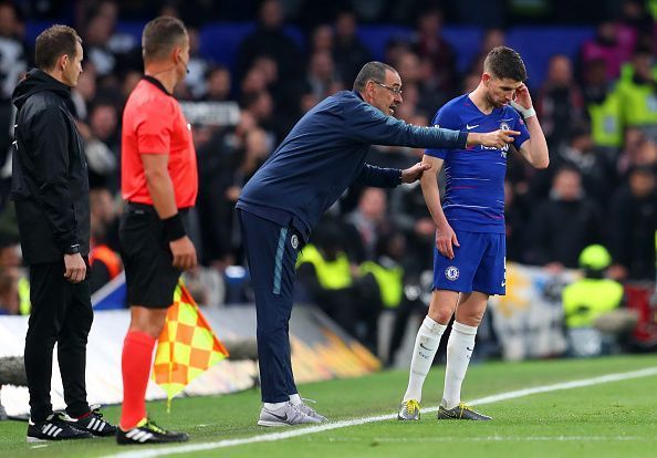 Former manager Maurizio Sarri with Jorginho.