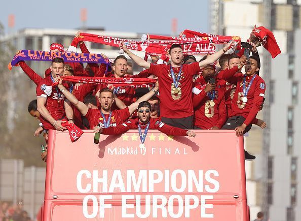 The Liverpool parade celebrating their  UEFA Champions League win.