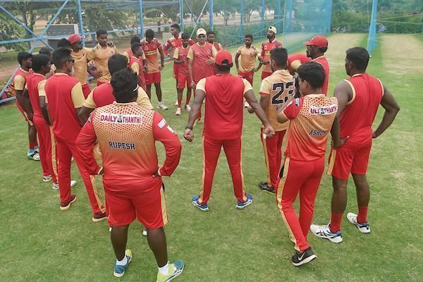 Chepauk Super Gillies team in their team meetings during their practice session led by head coach Hemang Badani ahead of their playoff game against Dindigul Dragons in the Sankar Cement TNPL 2019 at the ICL- Sankar Nagar Ground, Tirunelveli&Acirc;&nbsp;