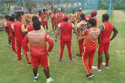 Chepauk Super Gillies team in their team meetings during their practice session led by head coach Hemang Badani ahead of their playoff game against Dindigul Dragons in the Sankar Cement TNPL 2019 at the ICL- Sankar Nagar Ground, TirunelveliÂ 