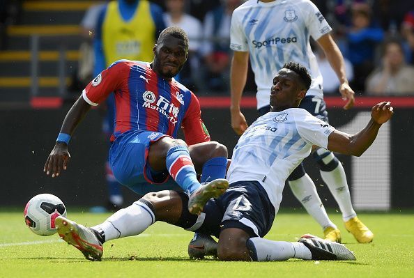 Mina in action against Crystal Palace last weekend, where they kept a clean sheet