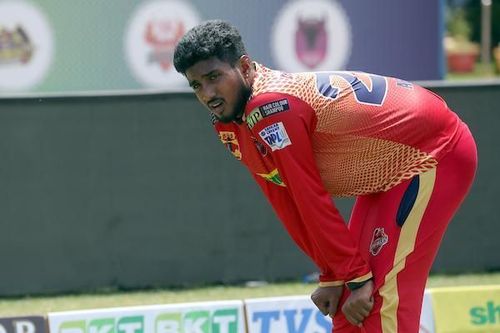 Arun B of Chepauk Super Gillies in practice session ahead of their clash against Siechem Madurai Panthers in Sankar Cement TNPL 2019 at NPR Cricket Ground, Natham, Dindigul