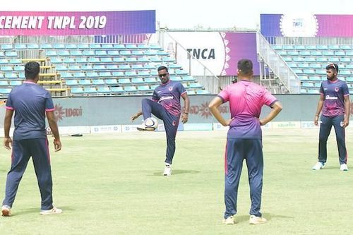 iDream Karaikudi Kaalai team in practice session ahead of their clash against Lyca Kovai Kings in Sankar Cement TNPL 2019 at M.A.Chidambaram Stadium, Chennai