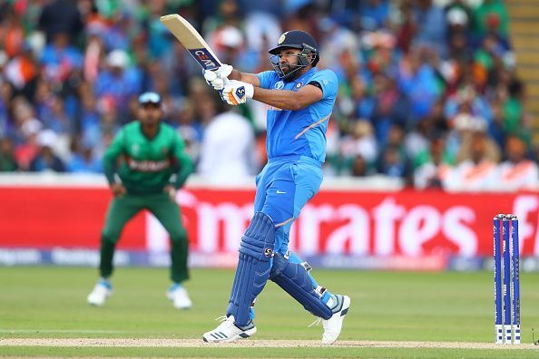 Rohit Sharma employing his trademark pull shot against Bangladesh in the ICC Cricket World Cup 2019