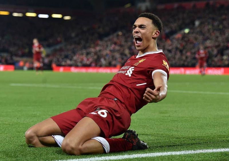 Trent Alexander-Arnold celebrating a goal.