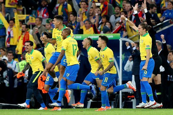 Brazil celebrate during the just concluded Copa America tournament