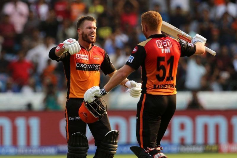 David Warner celebrating with Jonny Bairstow