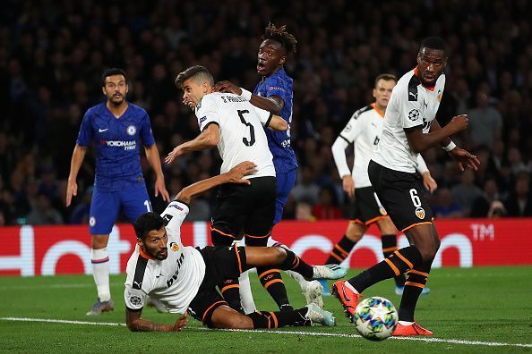 Tammy Abraham was muscled out by the Valencia defence