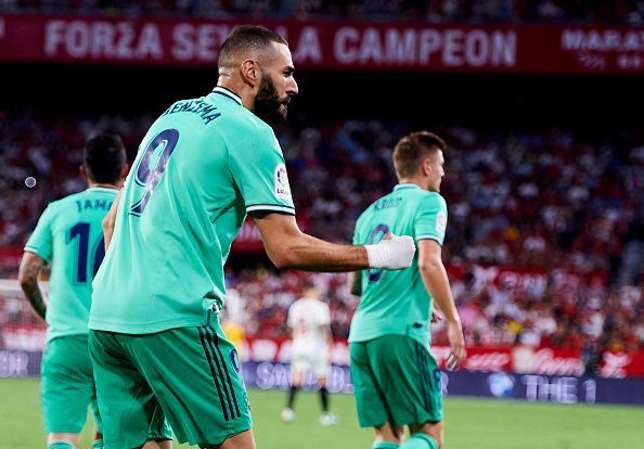 Real Madrid&#039;s Karim Benzema celebrates his goal