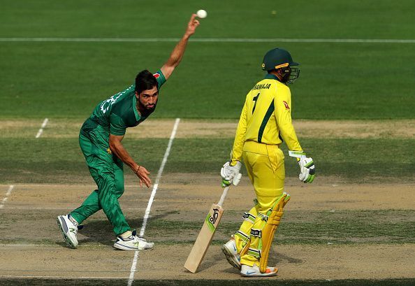 Usman Shinwari bowling against Australia