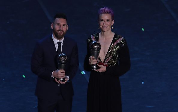 Megan Rapinoe stands alongside Lionel Messi at The Best FIFA Football Awards 2019