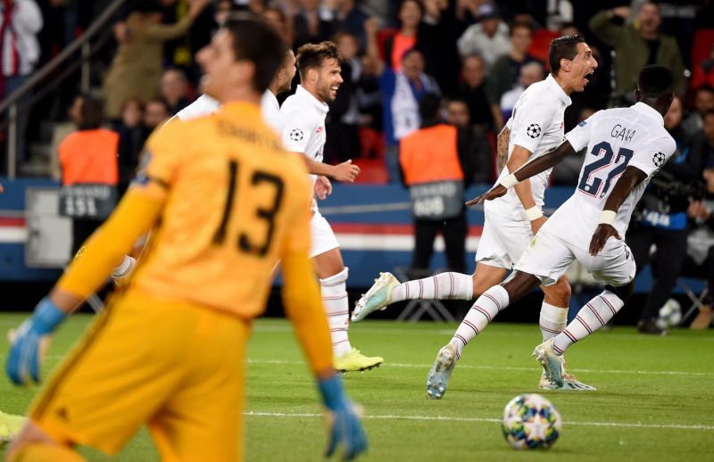 Di Maria and teammates celebrate one of their goals during a memorable win over Real Madrid