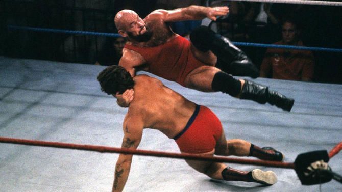 Bruno arm drags Ivan Koloff in the Garden.