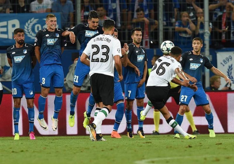 Alexander-Arnold scores his first goal against Hoffenheim