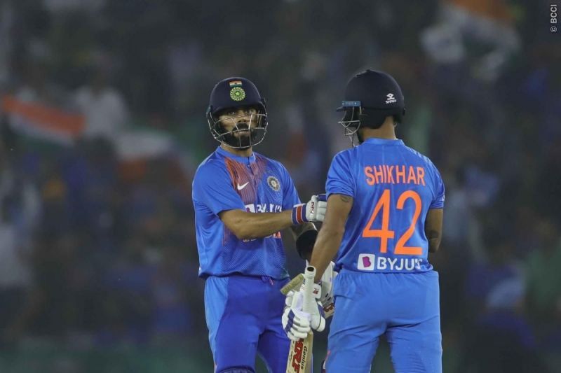 Virat Kohli (left) and Shikhar Dhawan (right)