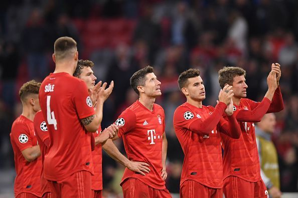 Jubilant Bayern players after the game