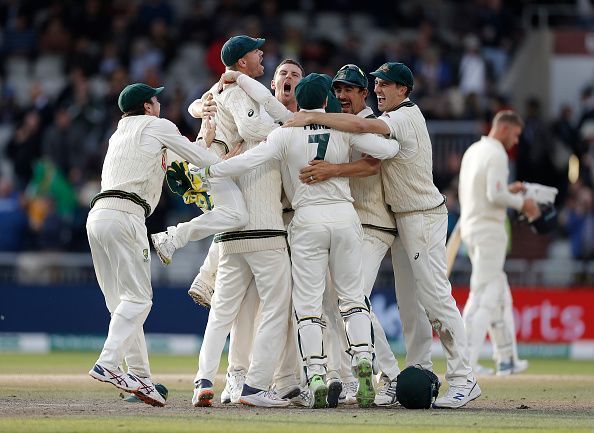 Australian players celebrate a deserved Ashes victory