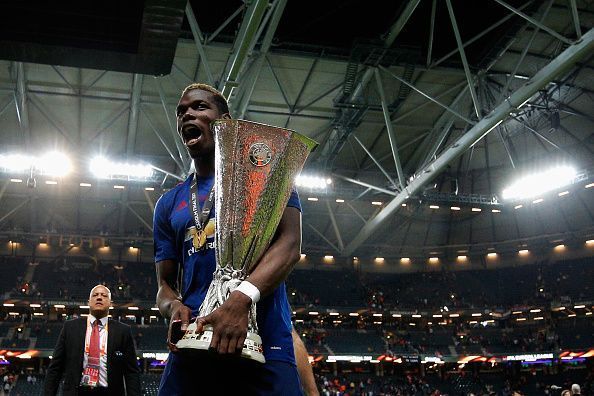 Manchester United's Paul Pogba with the Europa League trophy after beating Ajax