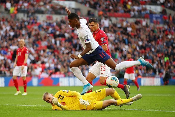 Plamen Iliev's(in yellow) error led the English side into scoring their first goal.