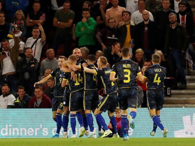 Kosovo celebrate one of their three goals on a night where they should have done better defensively