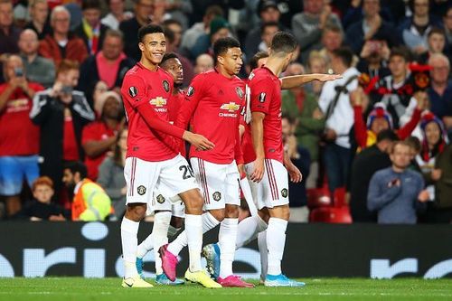 Manchester United's players celebrate