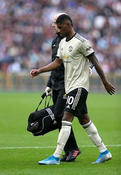 Marcus Rashford was off injured against West Ham