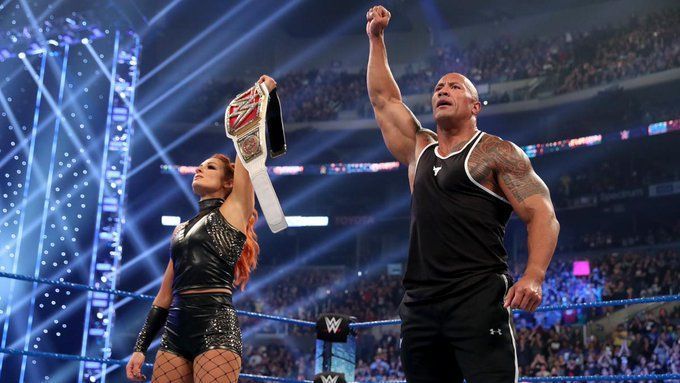 RAW Women&#039;s Champion Becky Lynch and Dwayne &#039;The Rock&#039; Johnson