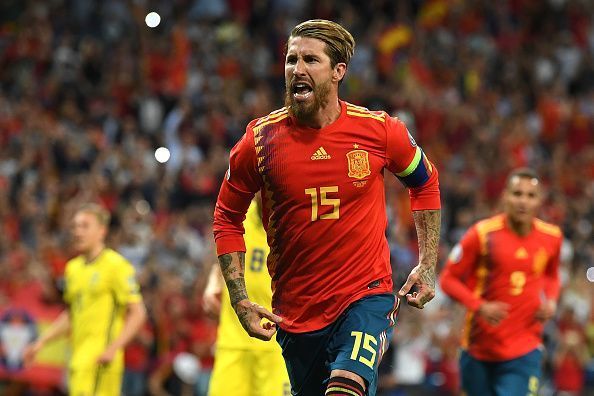 Captain fantastic - Sergio Ramos celebrates his goal for Spain against Sweden last time out