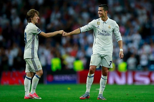 Luka Modric (L) and Cristiano Ronaldo