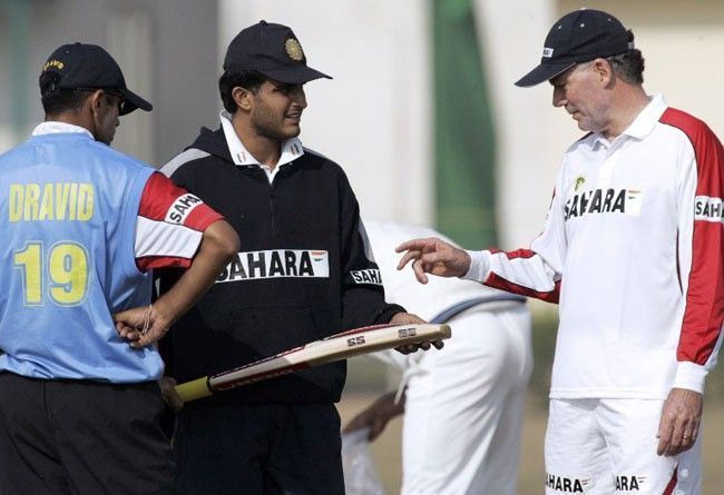 Sourav Ganguly, Rahul Dravid and Greg Chappell.