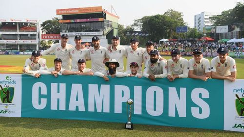 England celebrate beating Sri Lanka in a 2018 Test series