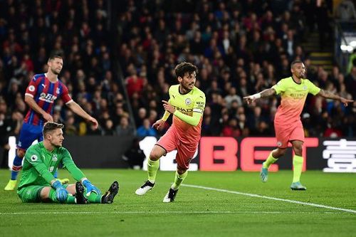 David Silva celebrataes after doubling Manchester City's lead.