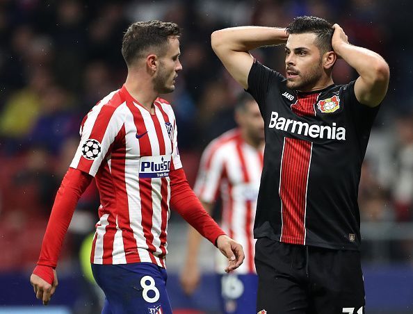 Atletico Madrid v Bayer Leverkusen - Saul Niguez (left) and Kevin Volland (right)