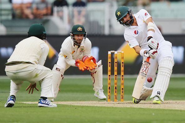 Misbah-ul-Haq in action against Australia.