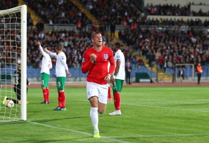 Barkley celebrates one of his well-taken goals against Bulgaria