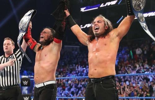 Matt Hardy and Jeff Hardy as the WWE SmackDown Tag Team Champions