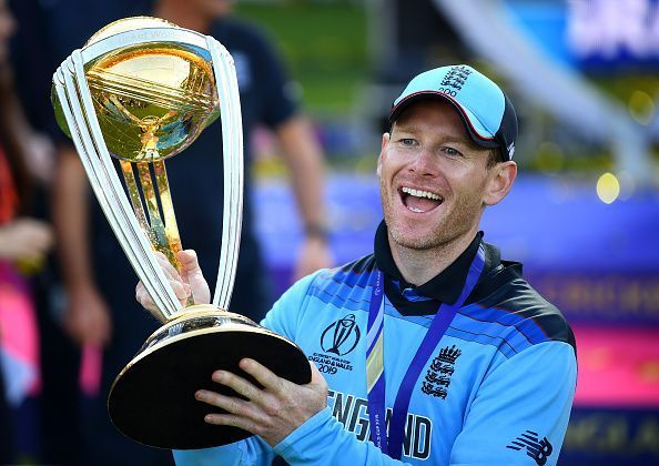 Eoin Morgan celebrating his team&#039;s World Cup win
