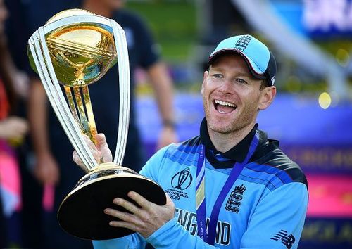 Eoin Morgan celebrating his team's World Cup win