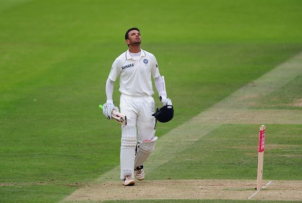 Rahul Dravid celebrates a century