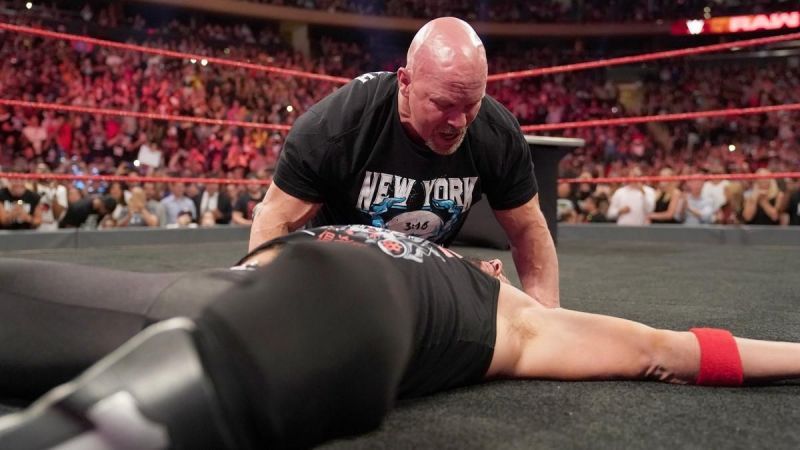 Steve Austin after delivering the Stunner to AJ Styles on RAW.