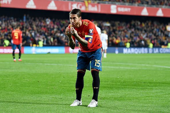 Sergio Ramos celebrates his goal in the first leg