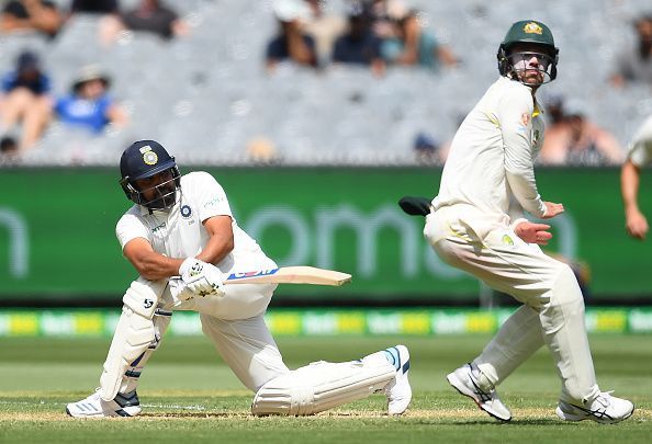 Sharma using the sweep shot successfully