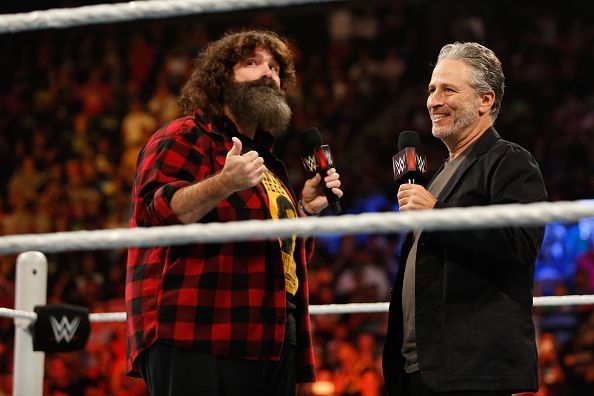 Mick Foley with Jon Stewart at WWE SummerSlam 2015
